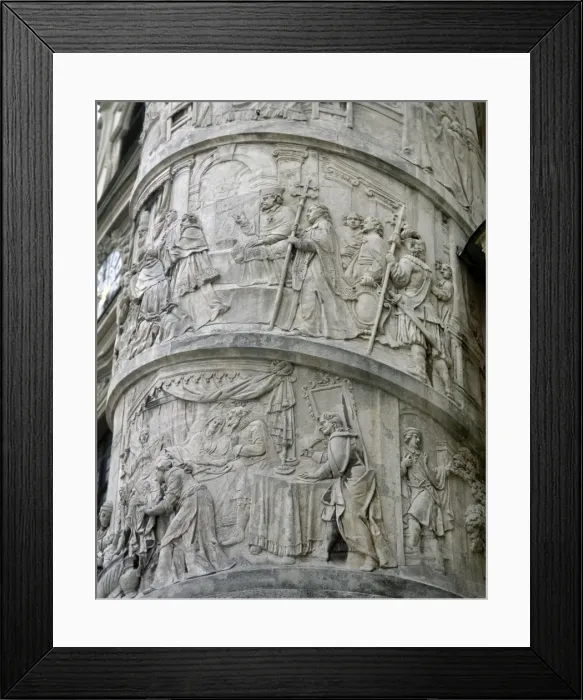 Framed Print : Right column with reliefs depicting scenes from the life of Framed Print : Right column with reliefs depicting scenes from the life of