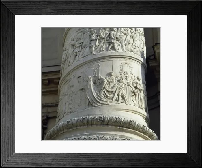 Framed Print : Right column with reliefs depicting scenes from the life of Framed Print : Right column with reliefs depicting scenes from the life of