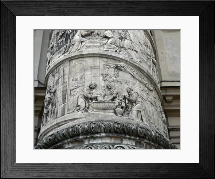 Framed Print : Right column with reliefs depicting scenes from the life of Framed Print : Right column with reliefs depicting scenes from the life of