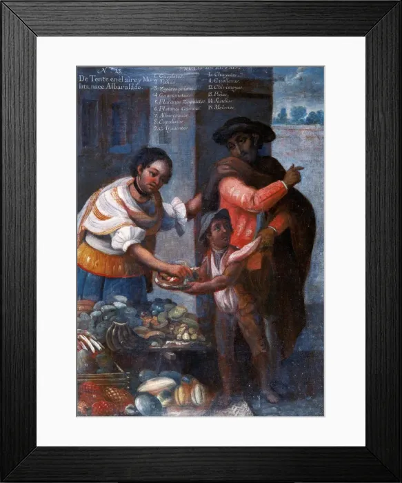 Framed Print : Castes. From tente in the air and mulatto, albarrazado, 1774 Framed Print : Castes. From tente in the air and mulatto, albarrazado, 1774