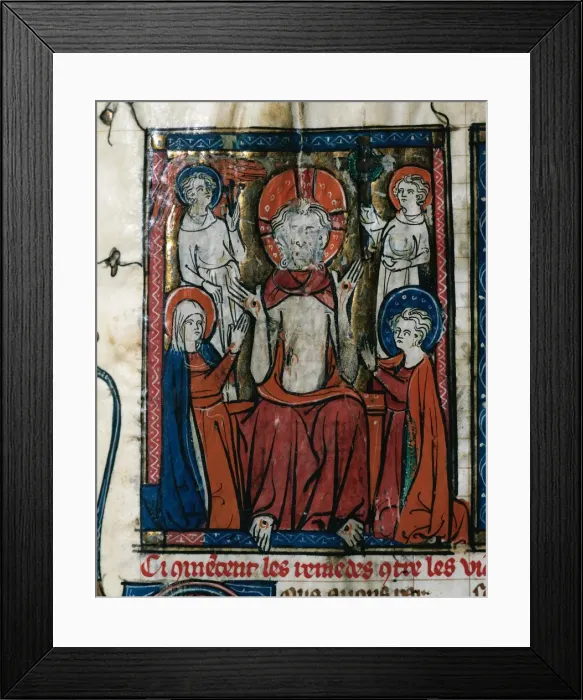 Framed Print : Jesus showing sores with Virgin Mary and Saint John and two Framed Print : Jesus showing sores with Virgin Mary and Saint John and two