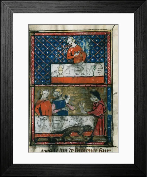 Framed Print : Lady before a table ready for a banquet (top) and man and wo Framed Print : Lady before a table ready for a banquet (top) and man and wo