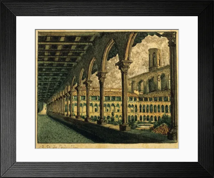 Framed Print : Spain. Barcelona. Monastery of Pedralbes. Cloister. Drawing Framed Print : Spain. Barcelona. Monastery of Pedralbes. Cloister. Drawing