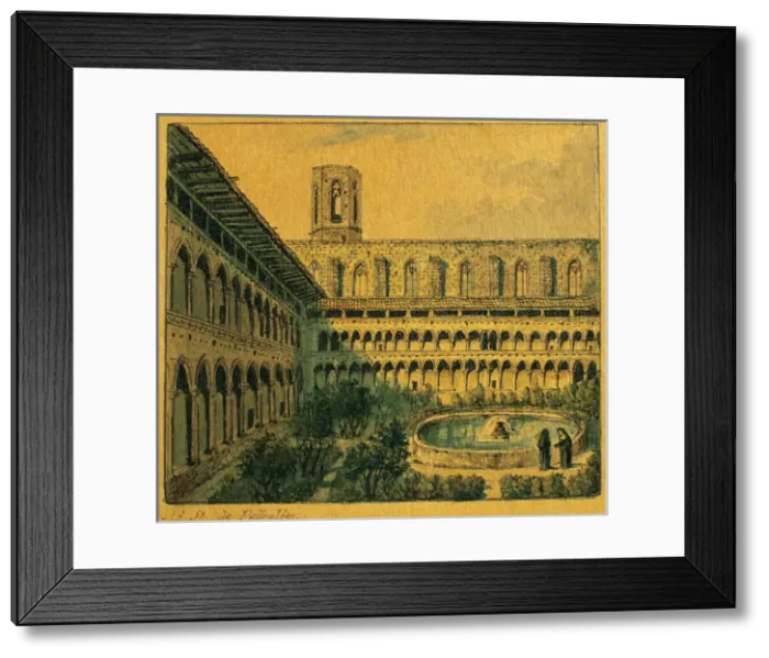 Framed Print : Spain. Barcelona. Monastery of Pedralbes. Cloister. Drawing Framed Print : Spain. Barcelona. Monastery of Pedralbes. Cloister. Drawing