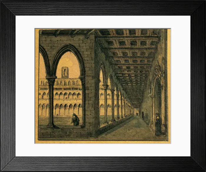 Framed Print : Spain. Barcelona. Monastery of Pedralbes. Cloister. Drawing Framed Print : Spain. Barcelona. Monastery of Pedralbes. Cloister. Drawing