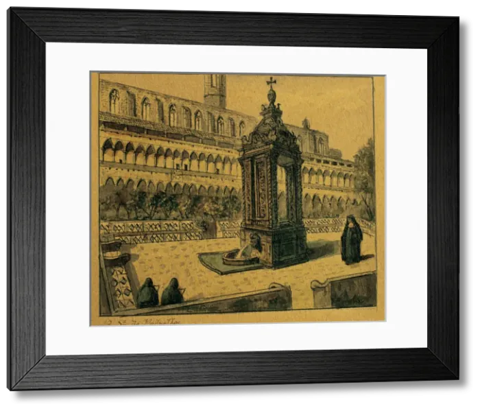 Framed Print : Spain. Barcelona. Monastery of Pedralbes. Cloister. Drawing Framed Print : Spain. Barcelona. Monastery of Pedralbes. Cloister. Drawing