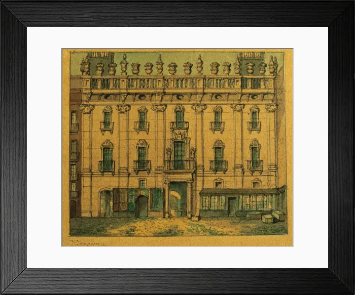 Framed Print : Spain. Barcelona. Palace of the Vicereine. Drawing by G. Mos Framed Print : Spain. Barcelona. Palace of the Vicereine. Drawing by G. Mos