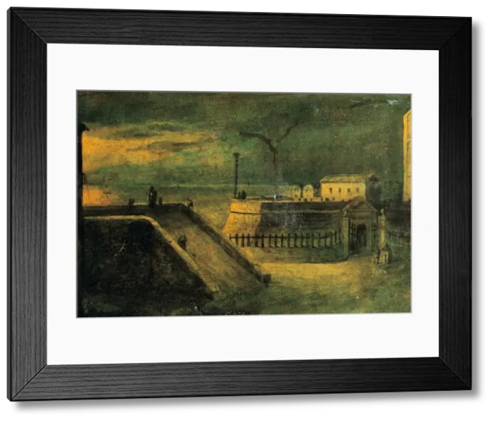 Framed Print : Spain. Barcelona. Dockyards door and ascent to the wall of s Framed Print : Spain. Barcelona. Dockyards door and ascent to the wall of s