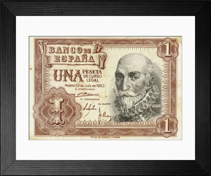 Framed Print : Bill of a one peseta. 1953. Spain Framed Print : Bill of a one peseta. 1953. Spain