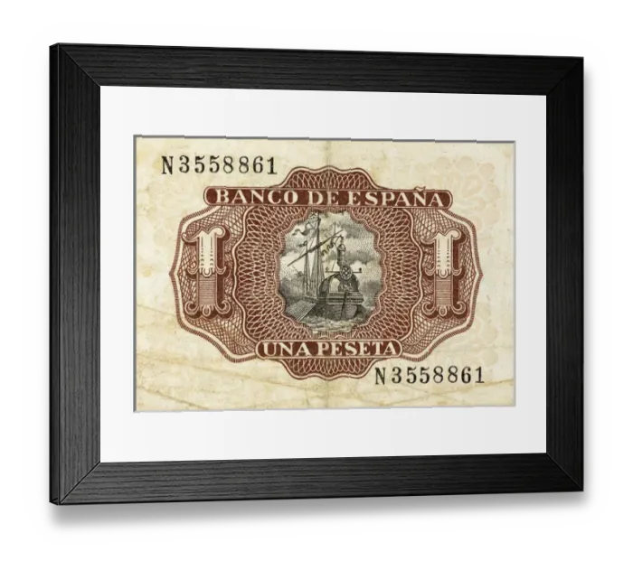 Framed Print : Bill of a one peseta. 1953. Spain Framed Print : Bill of a one peseta. 1953. Spain