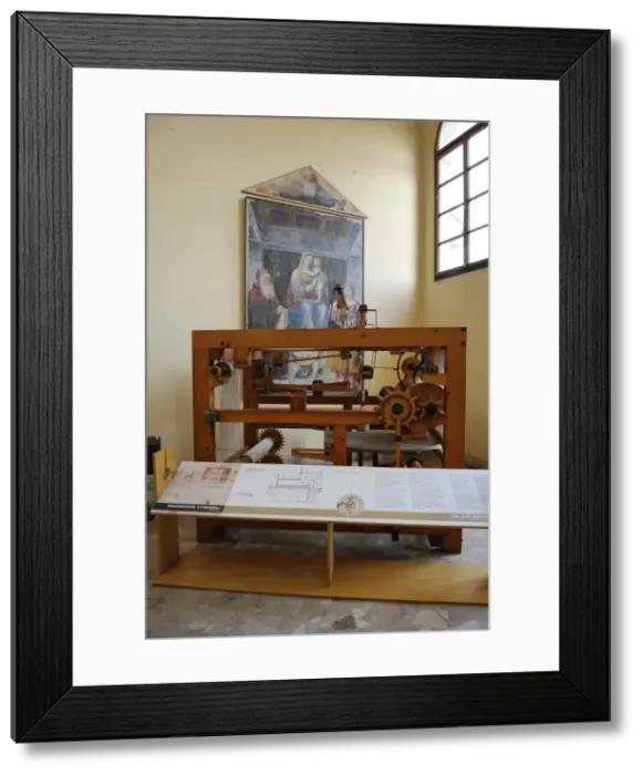 Framed Print : Study of Leonardo da Vinci. Mechanical loom. 15th century Framed Print : Study of Leonardo da Vinci. Mechanical loom. 15th century