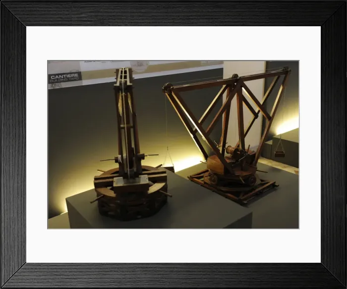 Framed Print : Leonardesque models. Revolving cranes. 15th century. Models Framed Print : Leonardesque models. Revolving cranes. 15th century. Models