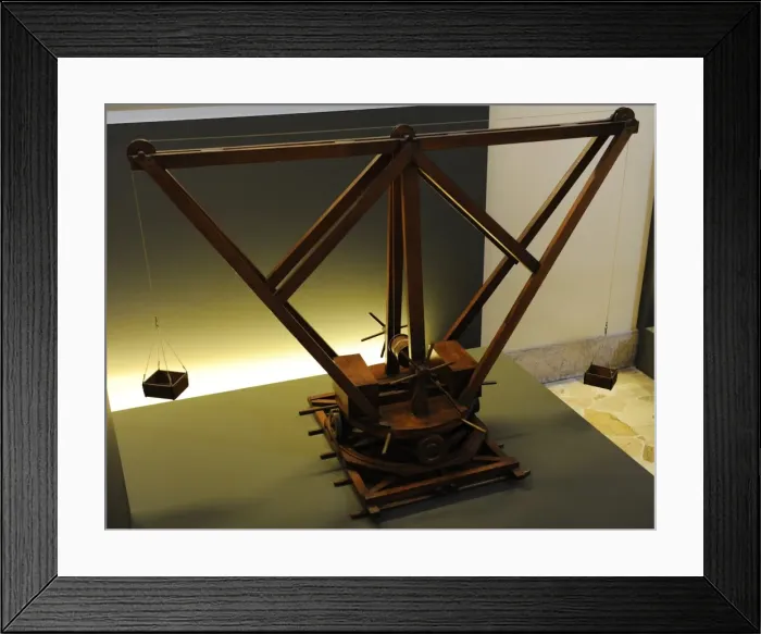 Framed Print : Crane with central winch. Codex Atlanticus f. 105 bv. Leonar Framed Print : Crane with central winch. Codex Atlanticus f. 105 bv. Leonar