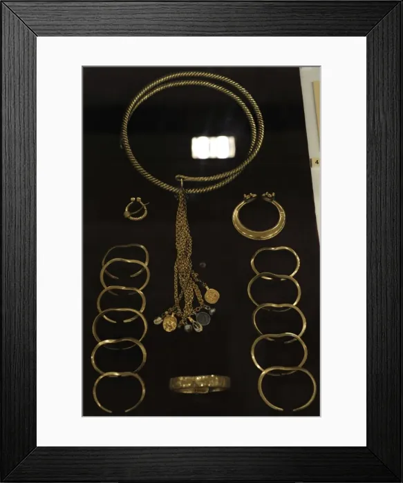 Framed Print : Jewelry. Bracelets, bangles, earring and belt. 12th century Framed Print : Jewelry. Bracelets, bangles, earring and belt. 12th century