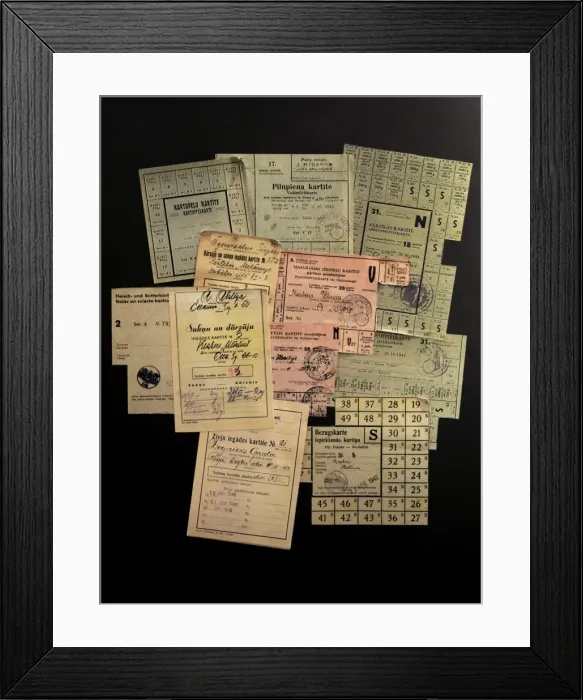 Framed Print : Latvia. Second Soviet occupation (1944-1991). Ration cards Framed Print : Latvia. Second Soviet occupation (1944-1991). Ration cards