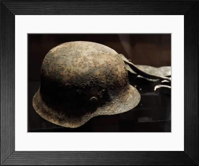 Framed Print : History. World War II. Latvia. Helmet found in the field of Framed Print : History. World War II. Latvia. Helmet found in the field of