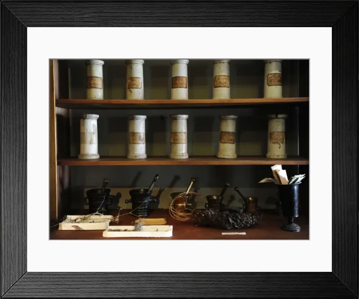Framed Print : Old pharmacy. Reproduction of an ancient laboratory. Pharmac Framed Print : Old pharmacy. Reproduction of an ancient laboratory. Pharmac