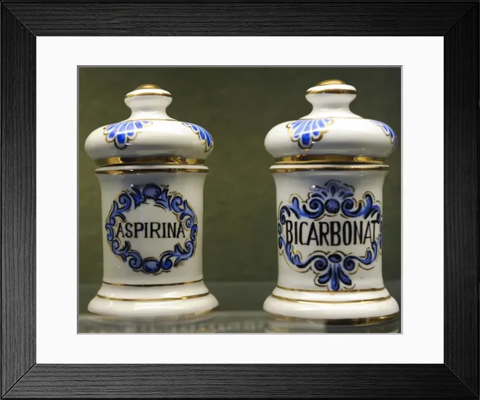 Framed Print : Pharmaceutical jars for storing Aspirina and Bicarbonat Framed Print : Pharmaceutical jars for storing Aspirina and Bicarbonat