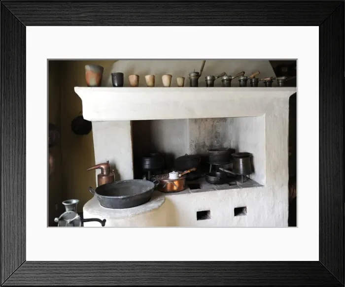 Framed Print : Detail of a fireplace, used for the preparation of the pharm Framed Print : Detail of a fireplace, used for the preparation of the pharm