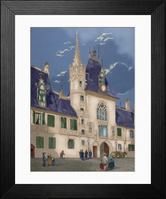 Framed Print : House of Jacques Coeur (1395-1456). Bruges, Belgium. Engravi Framed Print : House of Jacques Coeur (1395-1456). Bruges, Belgium. Engravi