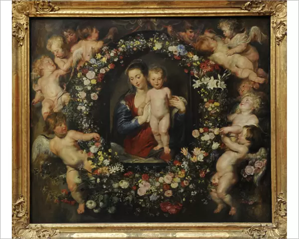 Madonna in a garland of flowers, 1616-1617, by Rubens (1577