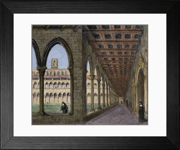 Framed Print : Spain. Barcelona. Monastery of Pedralbes. Cloister. Drawing Framed Print : Spain. Barcelona. Monastery of Pedralbes. Cloister. Drawing