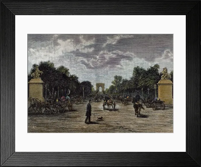 Framed Print : France. Paris. Triumphal arch and Champs-Elysees. Colored en Framed Print : France. Paris. Triumphal arch and Champs-Elysees. Colored en