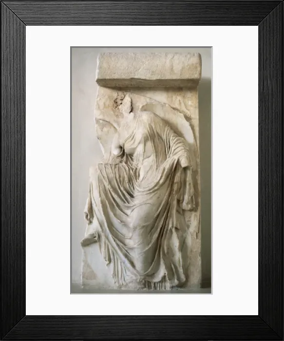 Framed Print : Relief depicting Nike or Victory tie his sandals. Bastion of Framed Print : Relief depicting Nike or Victory tie his sandals. Bastion of