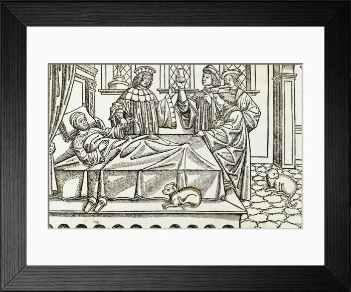 Framed Print : Medical History. Doctors with a patient. Engraving. 16th cen Framed Print : Medical History. Doctors with a patient. Engraving. 16th cen