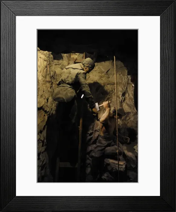Framed Print : Mining. Shaft sinking by hand with hammer and wedge. Diorama Framed Print : Mining. Shaft sinking by hand with hammer and wedge. Diorama