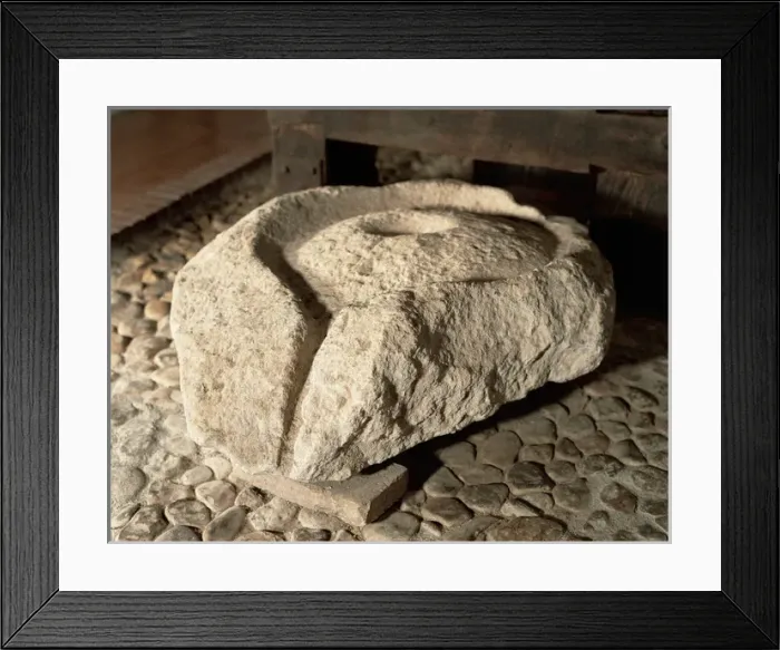 Framed Print : Roman base of a press, special for wine. 1st century BC. Spa Framed Print : Roman base of a press, special for wine. 1st century BC. Spa