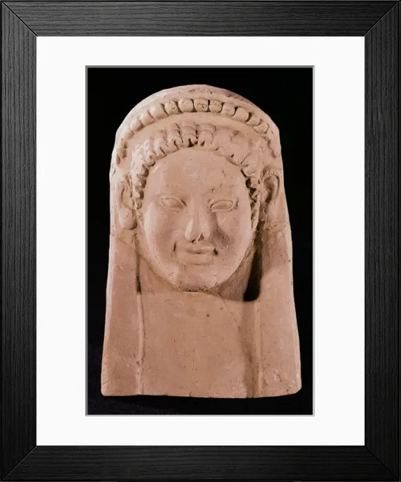 Framed Print : Females bust of votive use. Punic style. 6th century BC Framed Print : Females bust of votive use. Punic style. 6th century BC