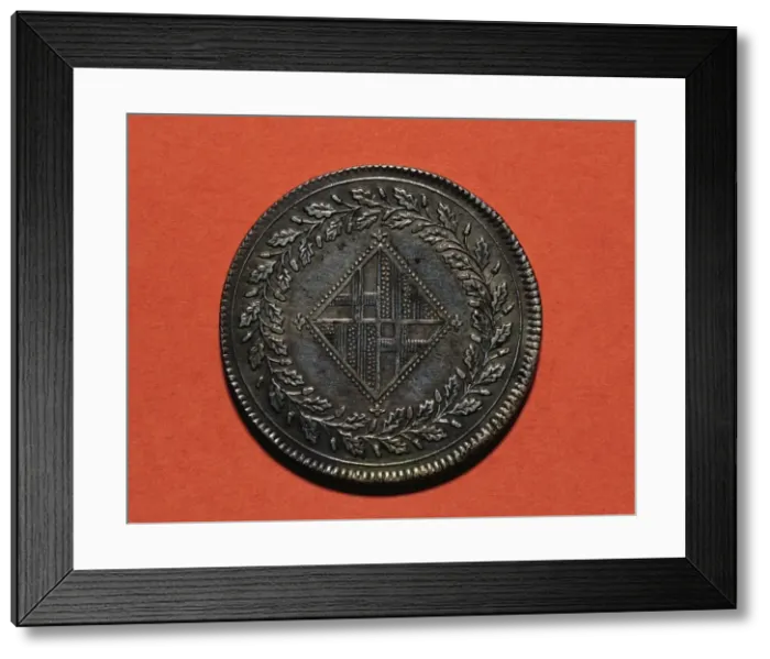 Framed Print : Spain. Five pesetas. Head. 19th century Framed Print : Spain. Five pesetas. Head. 19th century