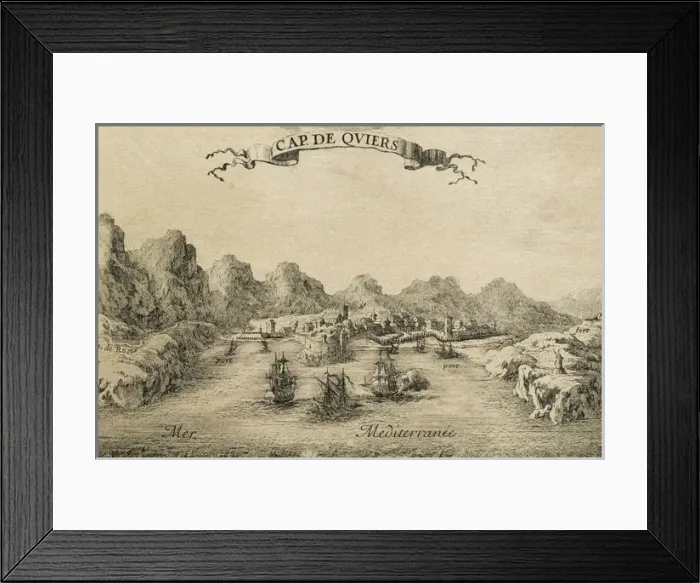 Framed Print : Spain. Cap de Quiers (Cadaques). City panorama. French engra Framed Print : Spain. Cap de Quiers (Cadaques). City panorama. French engra