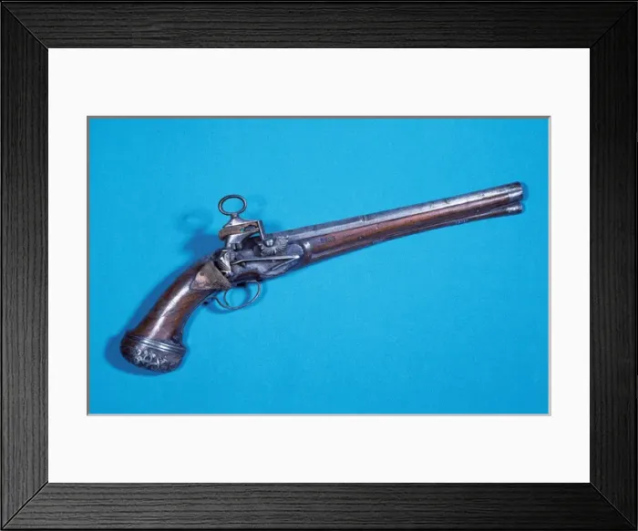 Framed Print : Pistol of flint stone. 18th century. Spain Framed Print : Pistol of flint stone. 18th century. Spain
