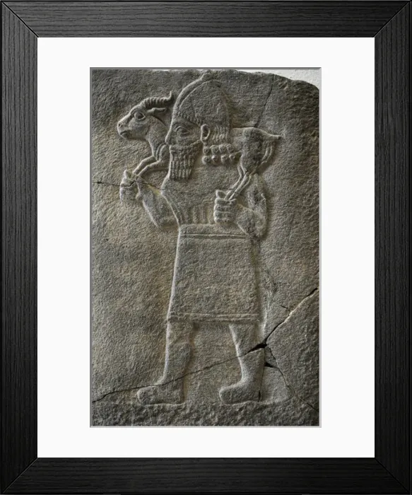 Framed Print : Hittite art. Orthostat. 8th century BC. Relief: Man carrying Framed Print : Hittite art. Orthostat. 8th century BC. Relief: Man carrying