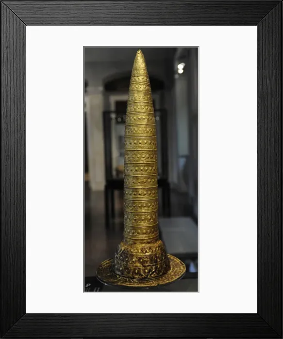 Framed Print : Berlin Gold Hat. Fine gold leaf. 1000 BC Framed Print : Berlin Gold Hat. Fine gold leaf. 1000 BC