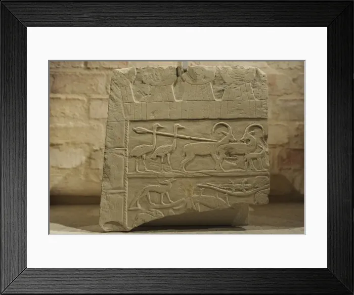 Framed Print : Relief depicting a hunting scene with ostrichs and ibexes. E Framed Print : Relief depicting a hunting scene with ostrichs and ibexes. E