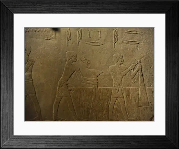 Framed Print : Relief depicting a men harvesting in presence of Hetepet. De Framed Print : Relief depicting a men harvesting in presence of Hetepet. De