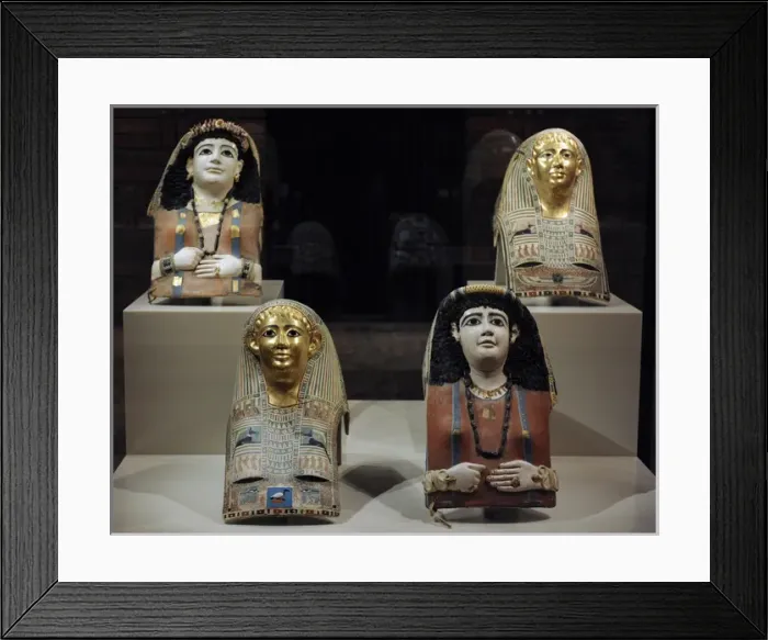 Framed Print : Masks of female mummies. Egytian Art. 1st century. Neues Mus Framed Print : Masks of female mummies. Egytian Art. 1st century. Neues Mus