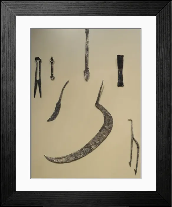 Framed Print : Iron tools. 11th-12th centuries Framed Print : Iron tools. 11th-12th centuries