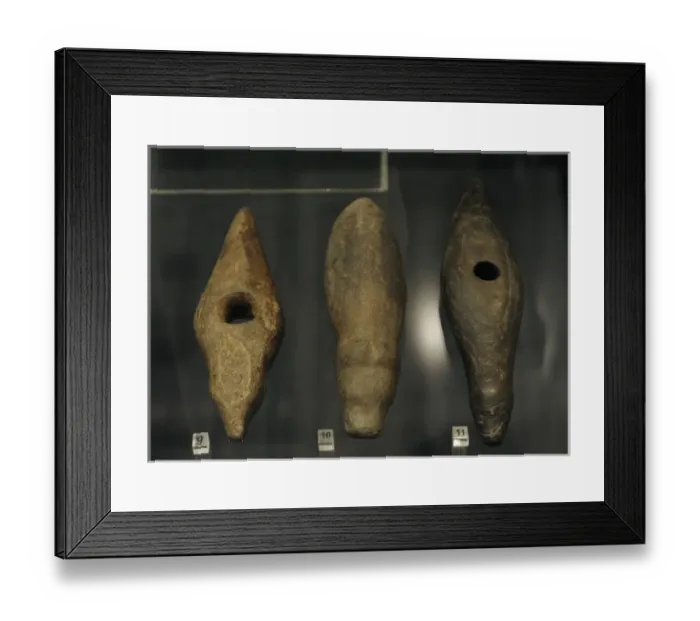 Framed Print : Northern Europe. Stone Age. Axes decorated with carved anima Framed Print : Northern Europe. Stone Age. Axes decorated with carved anima