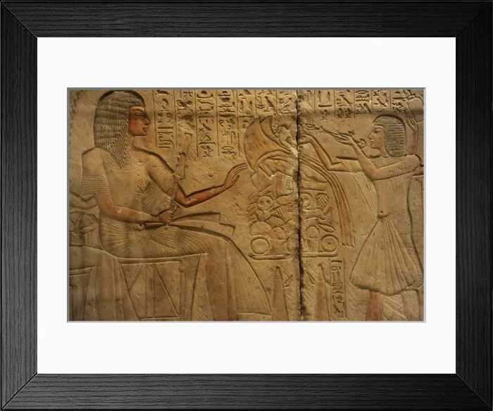 Framed Print : Egypt. Relief with traces of polychromy depicting Riy with h Framed Print : Egypt. Relief with traces of polychromy depicting Riy with h