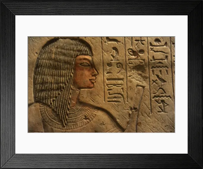 Framed Print : Egypt. Relief with traces of polychromy depicting Riy with h Framed Print : Egypt. Relief with traces of polychromy depicting Riy with h