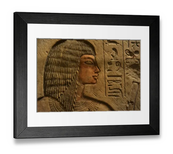 Framed Print : Egypt. Relief with traces of polychromy depicting Riy with h Framed Print : Egypt. Relief with traces of polychromy depicting Riy with h