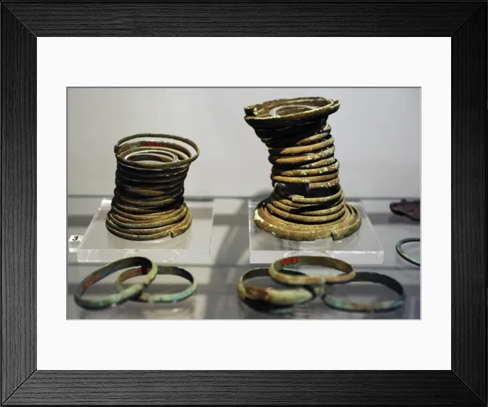 Framed Print : Bronze bracelets from graves of the Piikkio cemetery. Finlan Framed Print : Bronze bracelets from graves of the Piikkio cemetery. Finlan