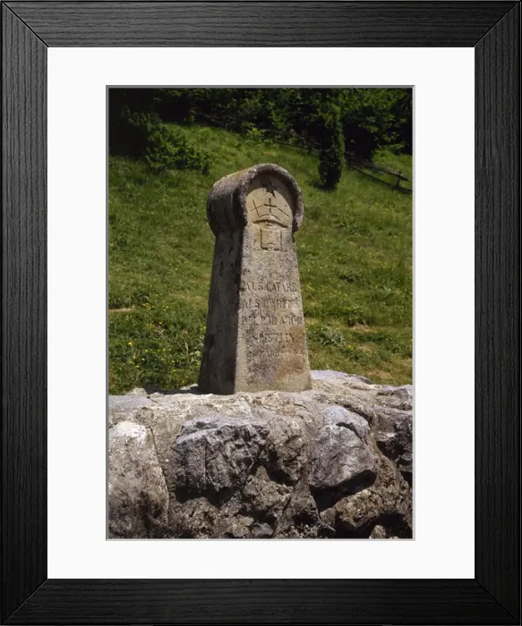 Framed Print : France. Medieval stele, erected in 1960, in memory of the Ca