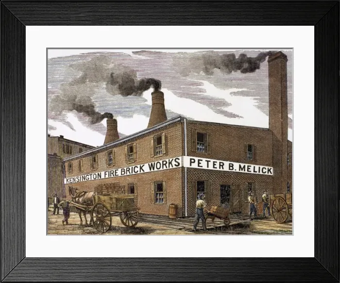 Framed Print : United States. Kensington Fire Brick Works. Engraving. Color Framed Print : United States. Kensington Fire Brick Works. Engraving. Color