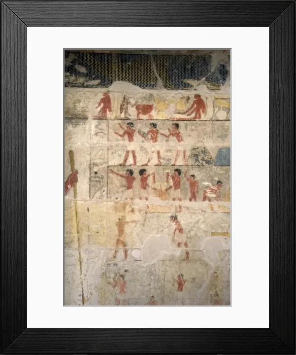 Framed Print : Mastaba of Nefer and Kahay. Polychromed relief depicting agr Framed Print : Mastaba of Nefer and Kahay. Polychromed relief depicting agr
