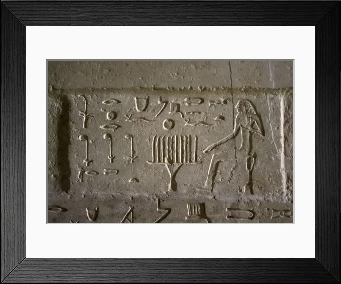 Framed Print : Mastaba of Nefer and Kahay. Relief. Hieroglyphic depicting t Framed Print : Mastaba of Nefer and Kahay. Relief. Hieroglyphic depicting t